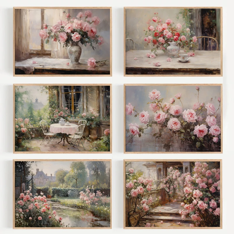 Home Decor Vase With Flowers - 1pc frameless Vintage Painting of Flowers