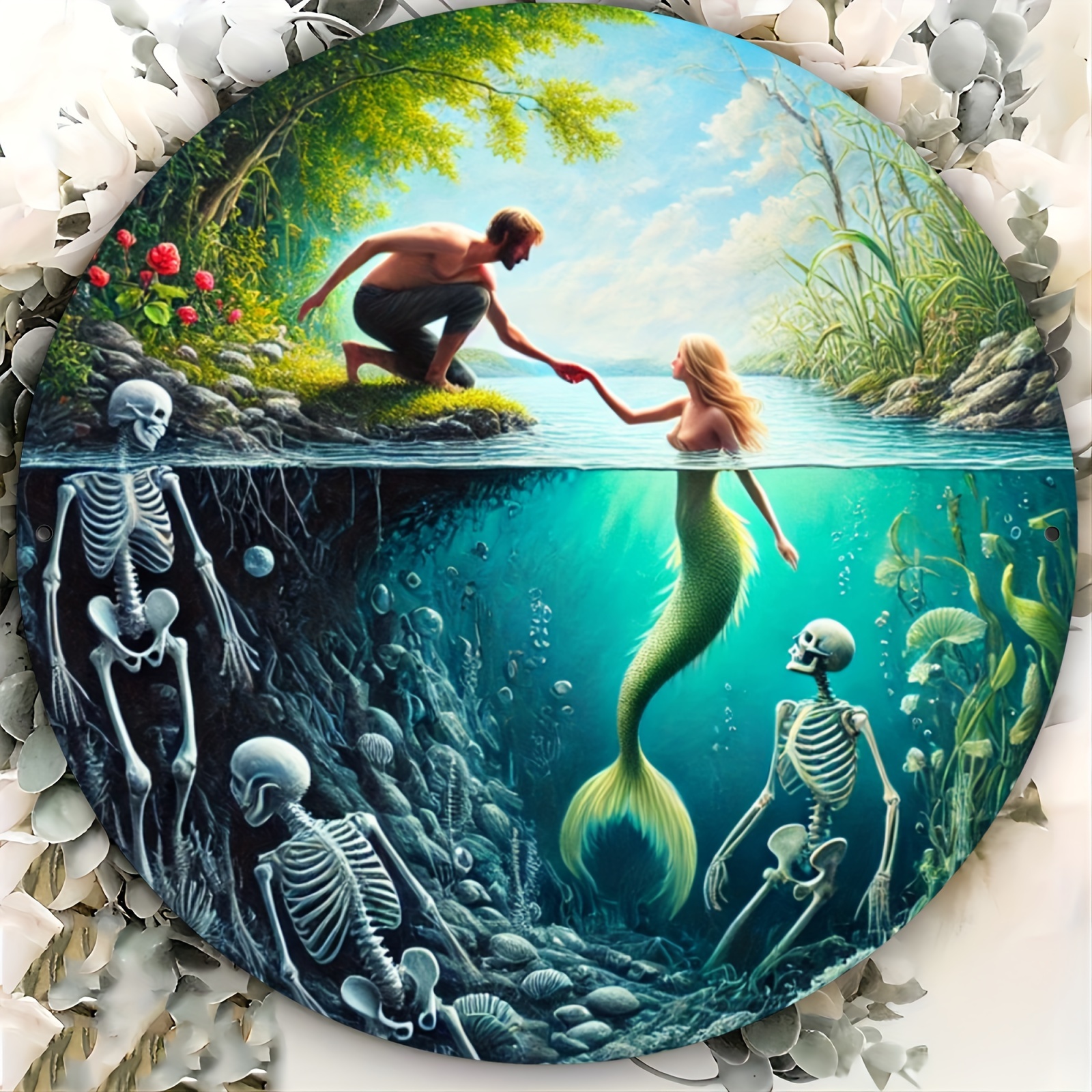 Home Decor Garden Ideas - 1pc Mermaid Metal Round Aluminum Sign