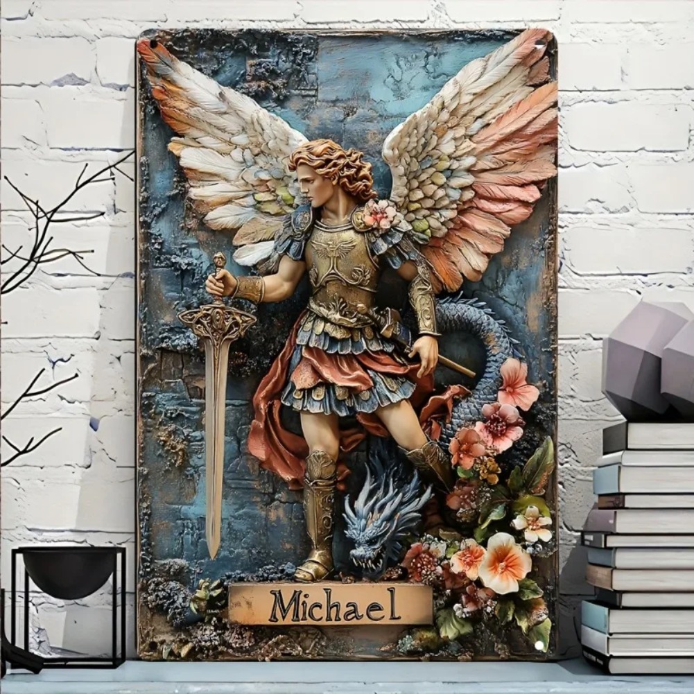 Home Decor Garden Ideas - Vintage Archangel Michael Aluminum Sign, Retro