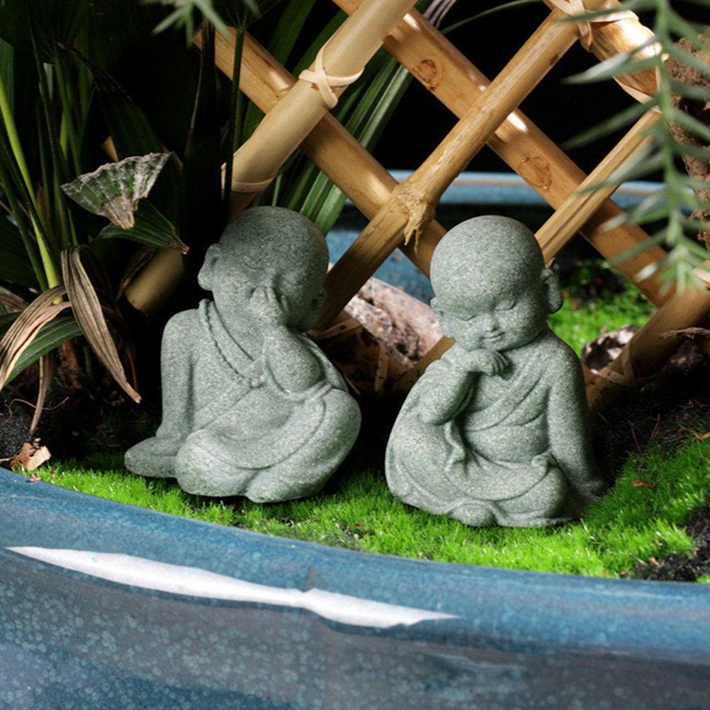 Home Decor Zen Style - 4Pcs Small Stone Monk Statue Zen