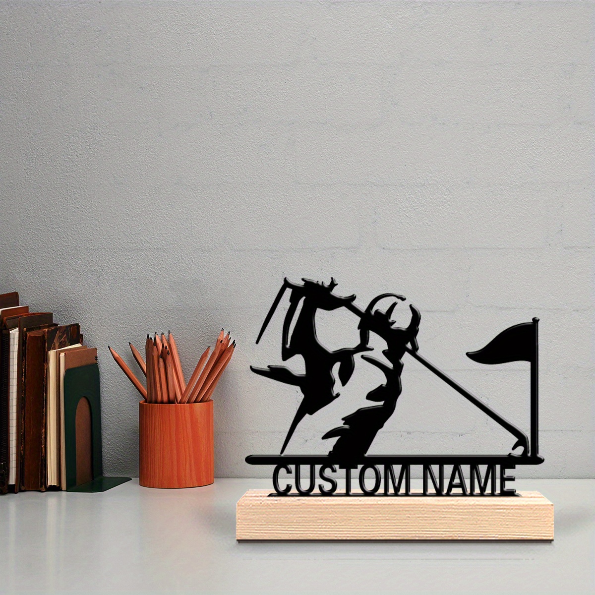 Home Decor Unique - Custom Engraved Golfer Metal Statue Wooden