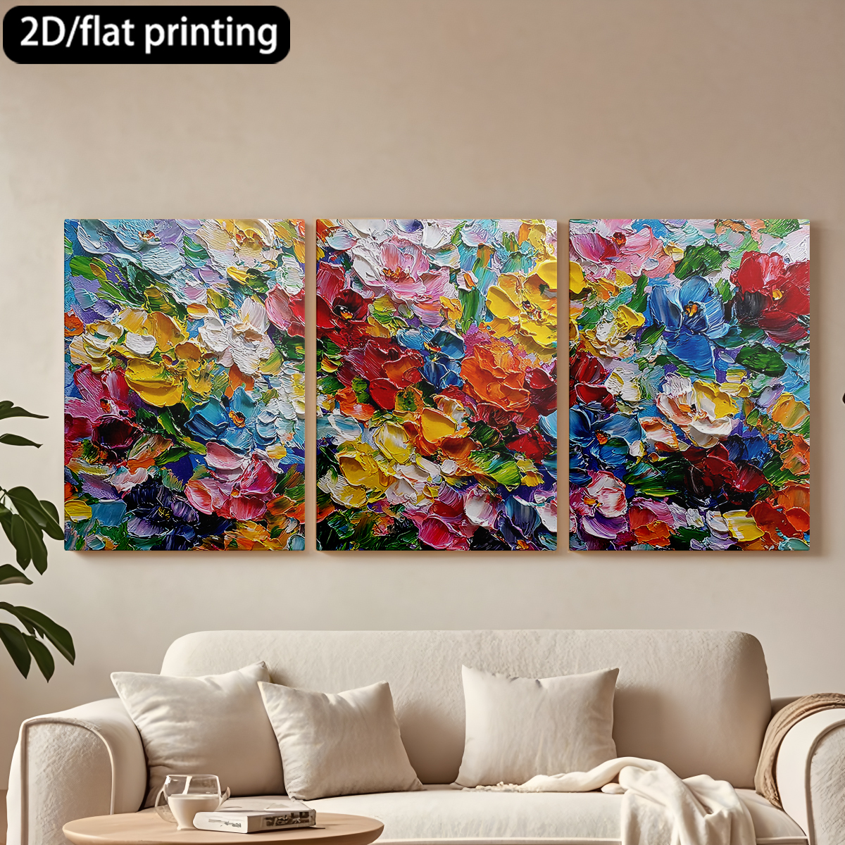 Abstract Oil Painting - 2D flat printing 3pc wooden frame