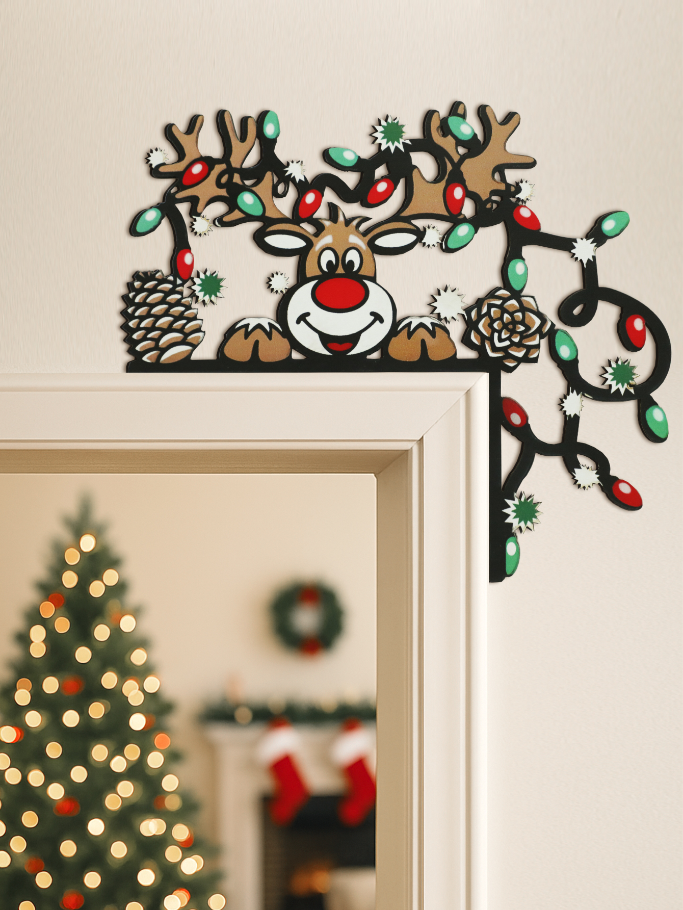 Home Decor Xmas - Christmas Reindeer Door Corner Decor, Wall