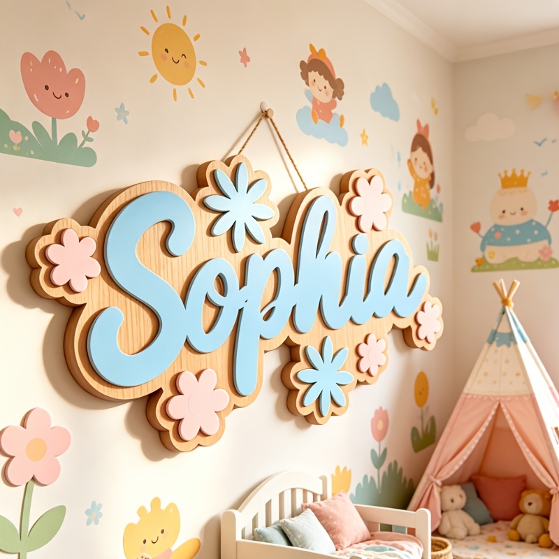Home Christmas Decor - Personalized Floral Themed Name Room Sign,