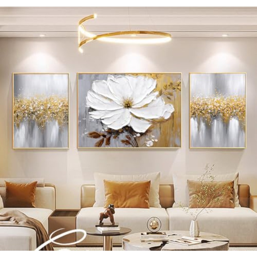 Abstract Oil Painting - Living Room Wall Art: Hand-Painted Floral