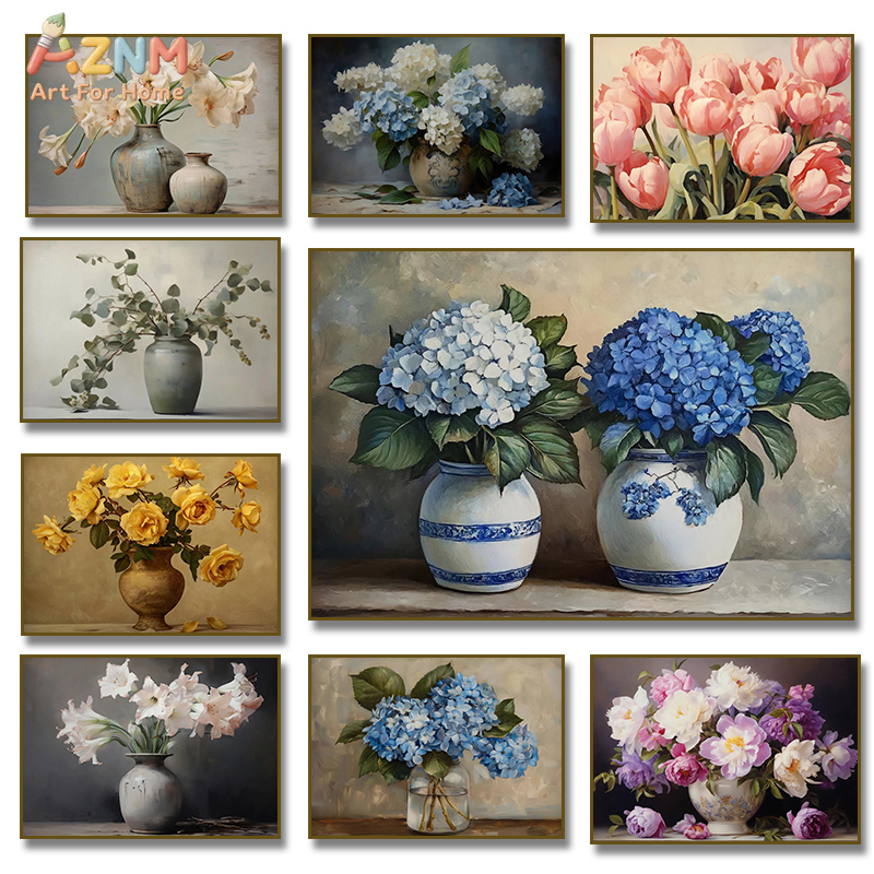 Home Decor Vase With Flowers - AZNM Vintage Flower Vase Canvas Wall