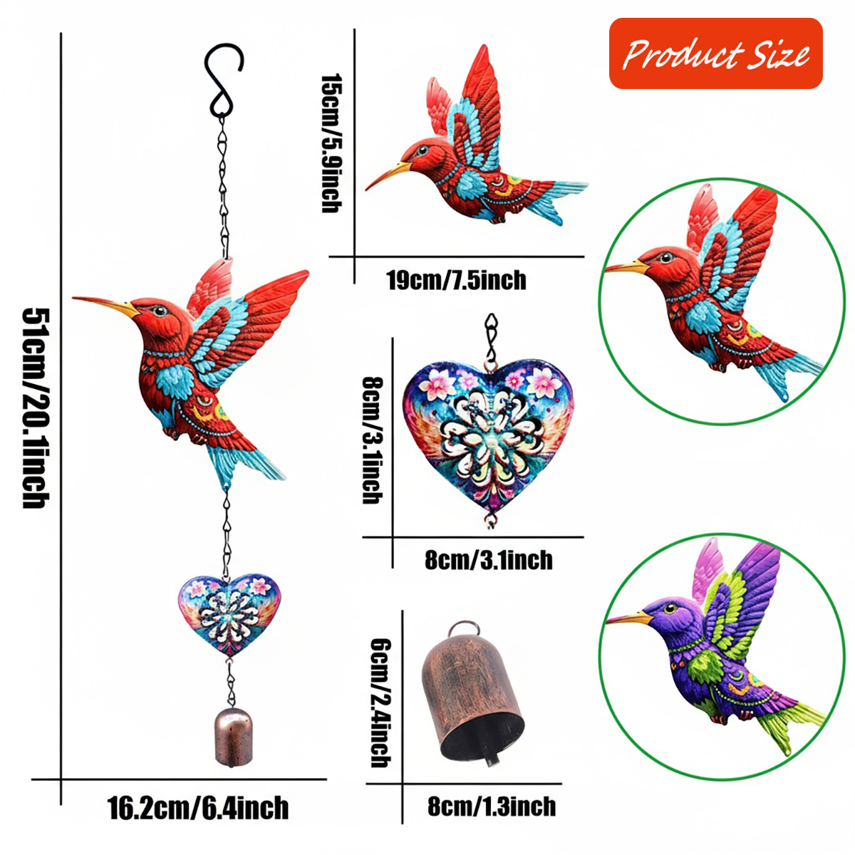 20 Inch Outdoor Metal Hummingb - Boho Wind Chimes 评论和价格