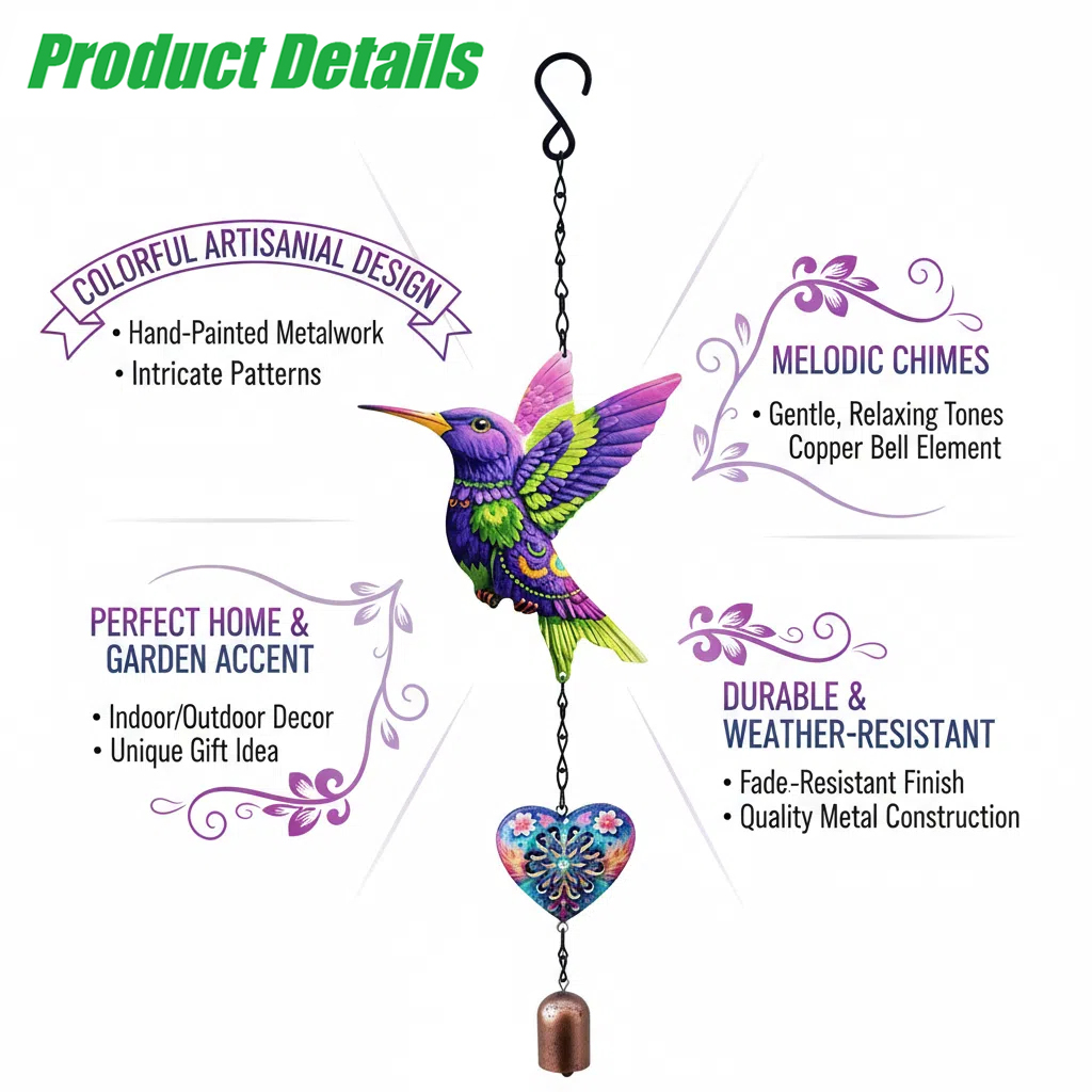 20 Inch Outdoor Metal Hummingb - Boho Wind Chimes 评论和价格