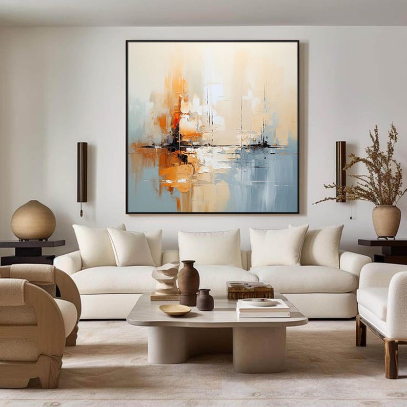 Original Hand-Painted Blue Bei - Abstract Oil Painting 评论和价格