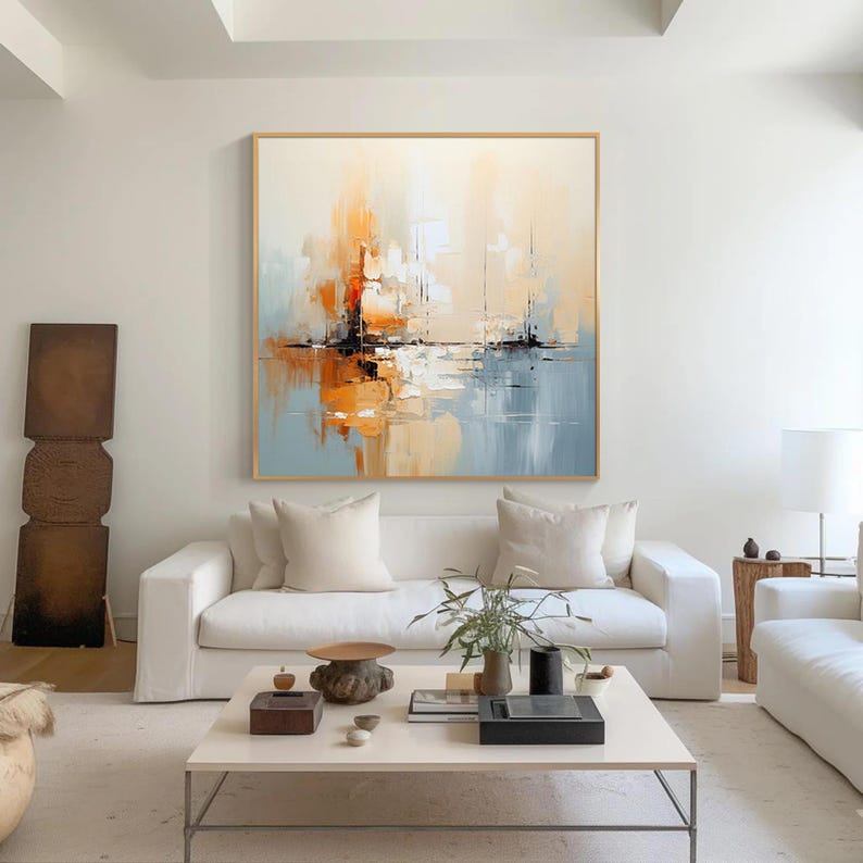 Original Hand-Painted Blue Bei - Abstract Oil Painting 评论和价格
