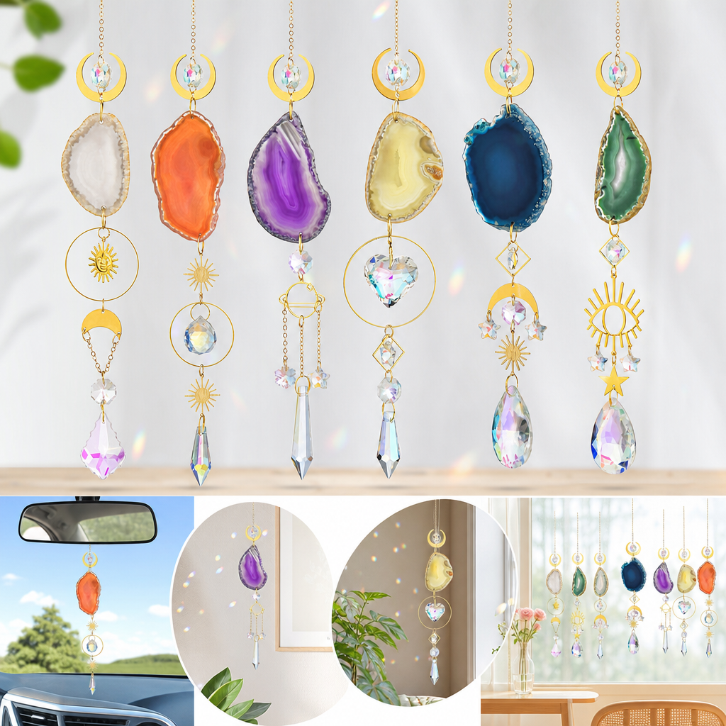 Agate Suncatcher Crystal Sun C - Boho Wind Chimes 评论和价格