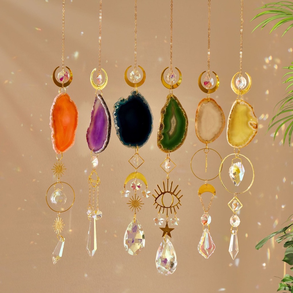 Agate Suncatcher Crystal Sun C - Boho Wind Chimes 评论和价格