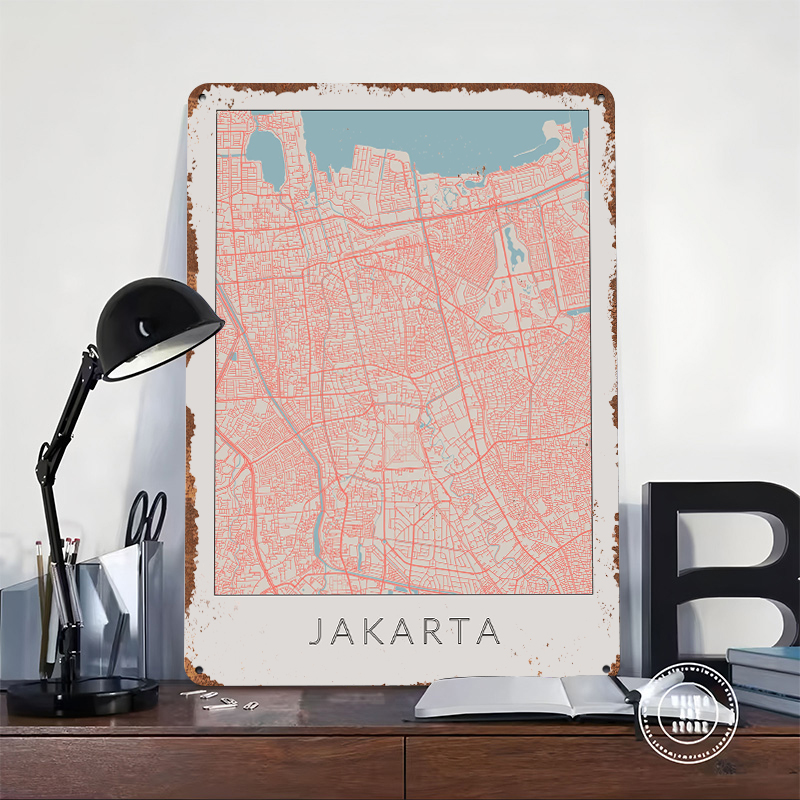 Jakarta Vintage Map Metal Post - Home Decor Jakarta 评论和价格