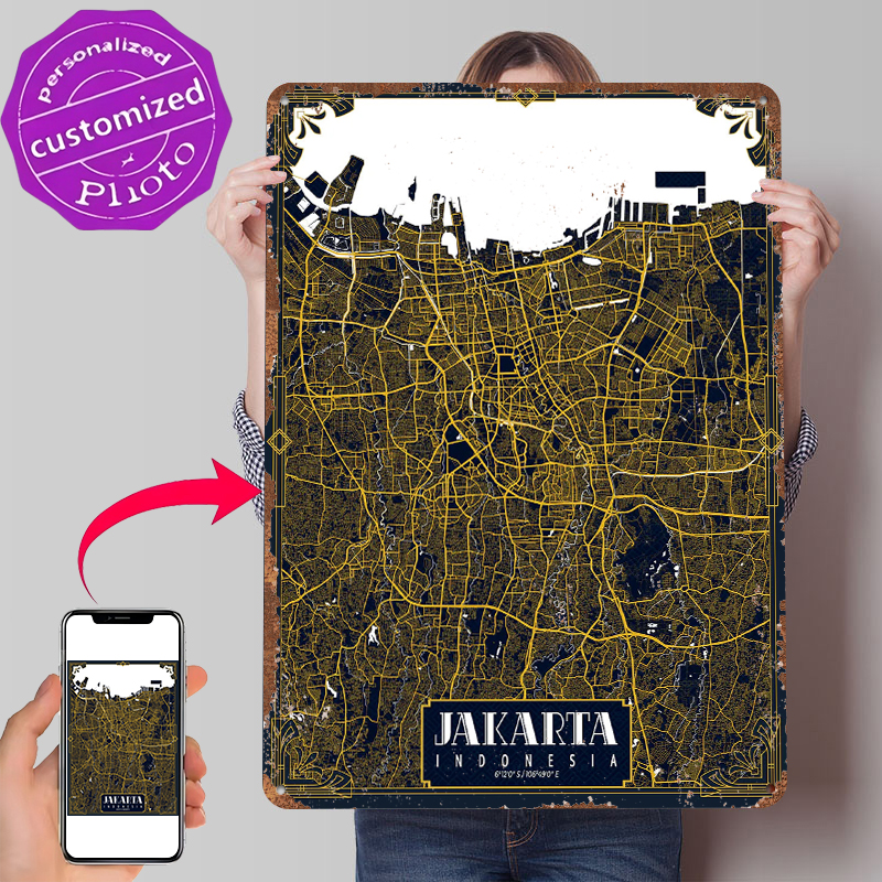 Jakarta City Map Art Deco Post - Home Decor Jakarta 评论和价格