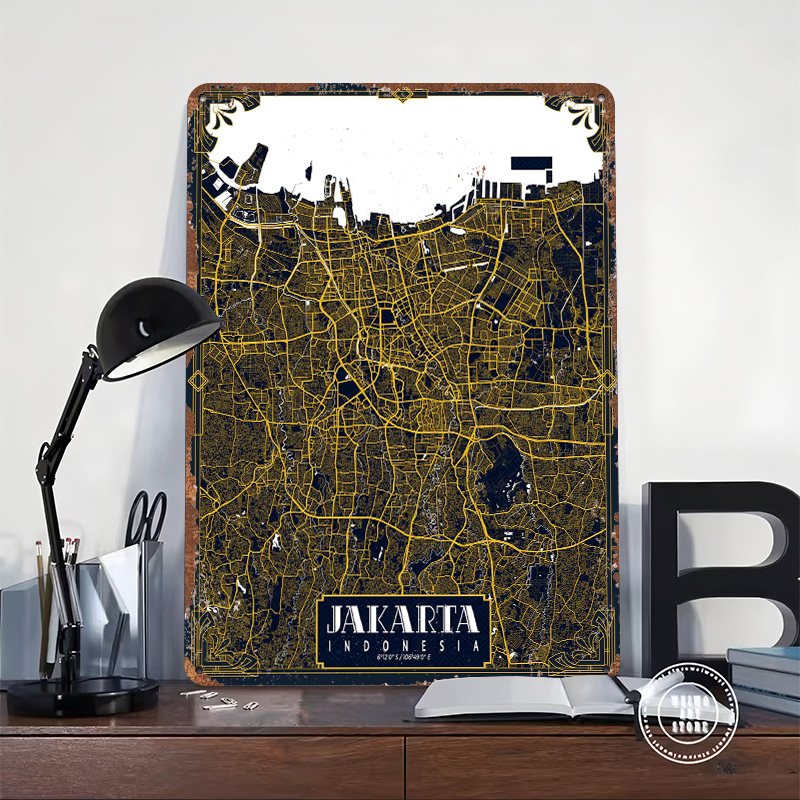 Jakarta City Map Art Deco Post - Home Decor Jakarta 评论和价格