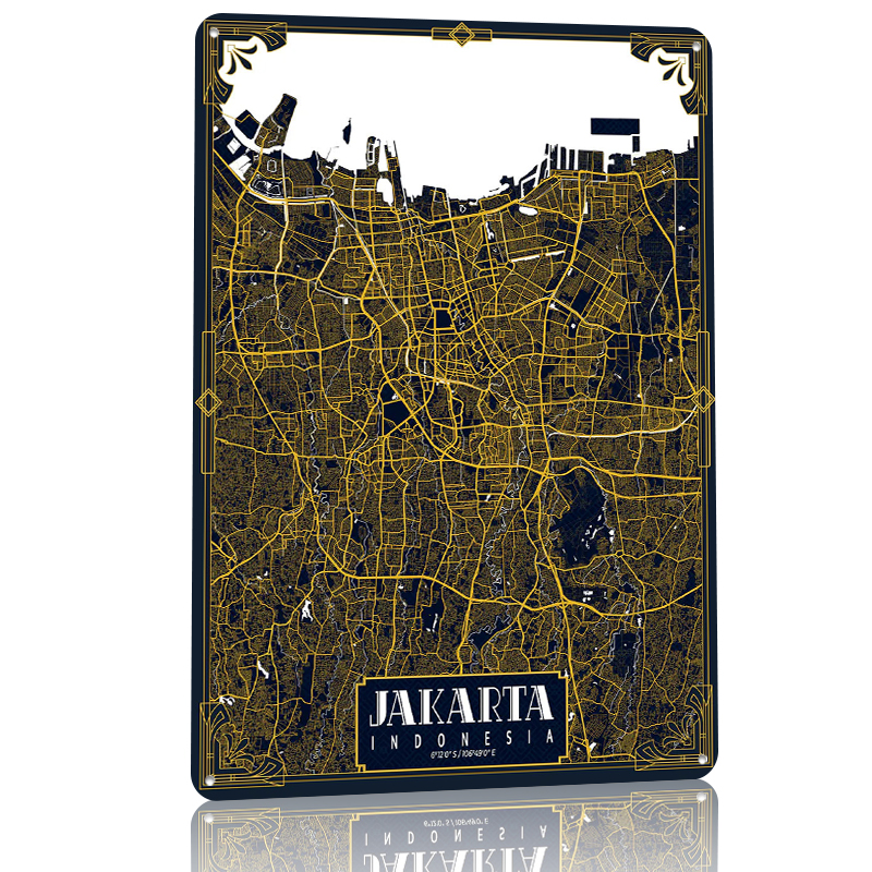 Jakarta City Map Art Deco Post - Home Decor Jakarta 评论和价格