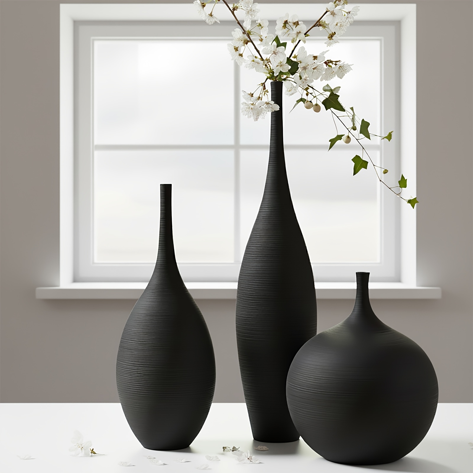 [Modern Boho Vases] Black Cera - Home Decor Vase With Flowers 评论和价格