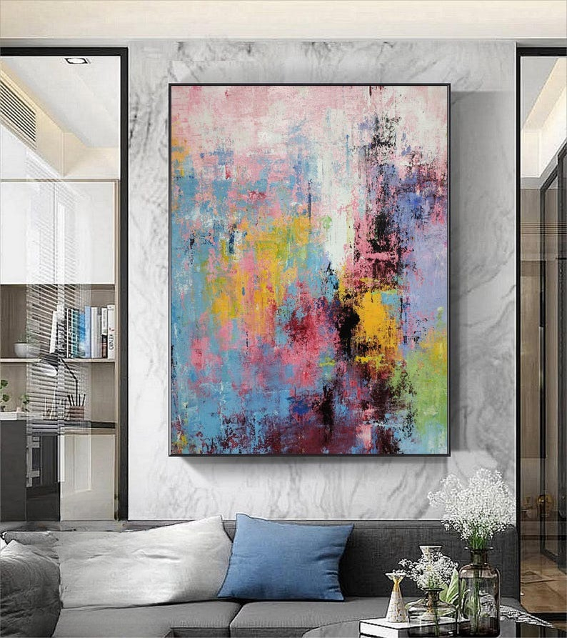 Hand-Painted Multicolour Large - Abstract Oil Painting 评论和价格