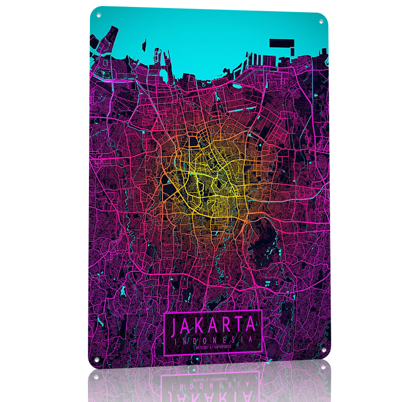 Jakarta City Map Neon Tin Post - Home Decor Jakarta 评论和价格