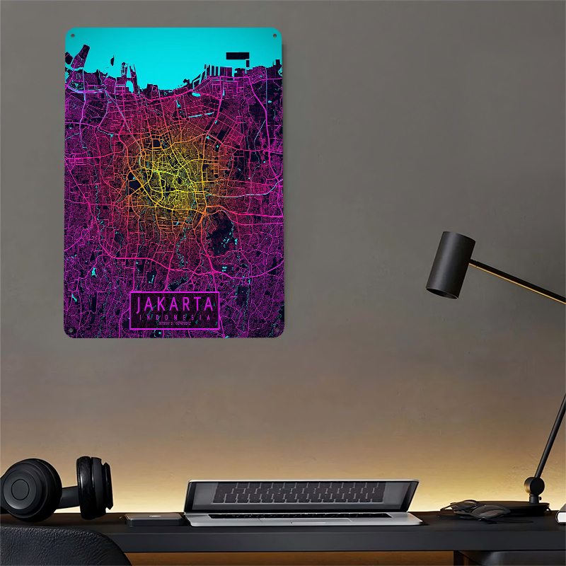Jakarta City Map Neon Tin Post - Home Decor Jakarta 评论和价格