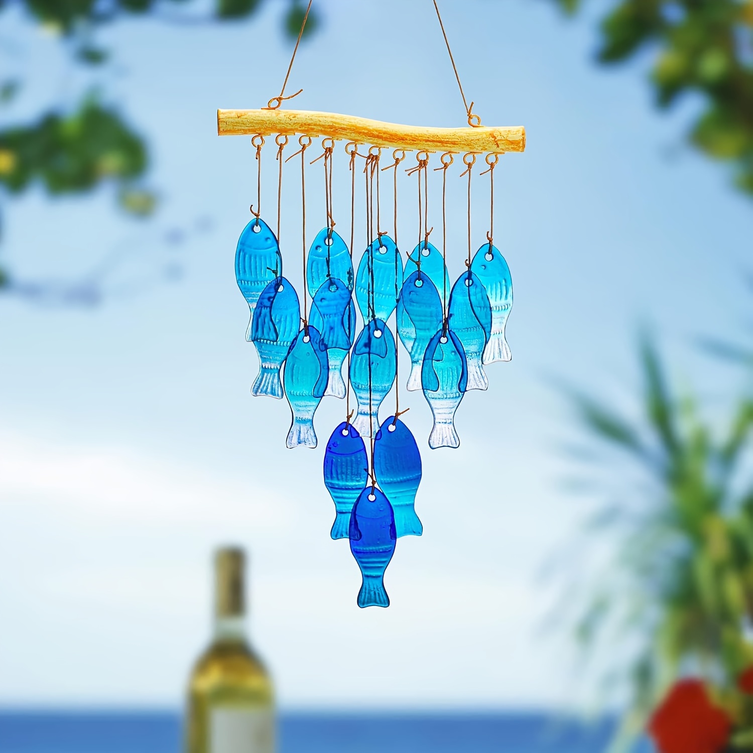 Blue glass sea wind chimes, ou - Boho Wind Chimes 评论和价格