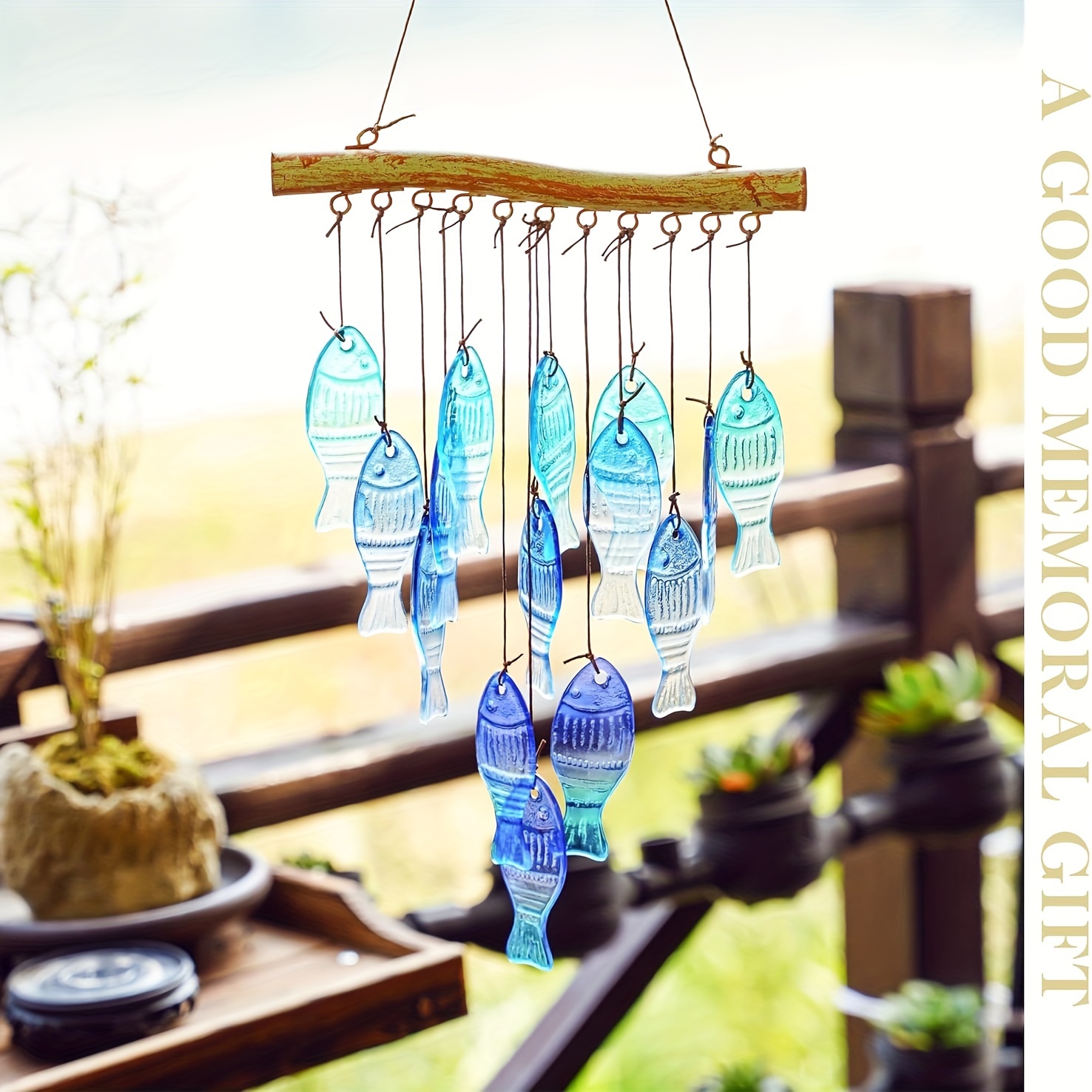 Blue glass sea wind chimes, ou - Boho Wind Chimes 评论和价格