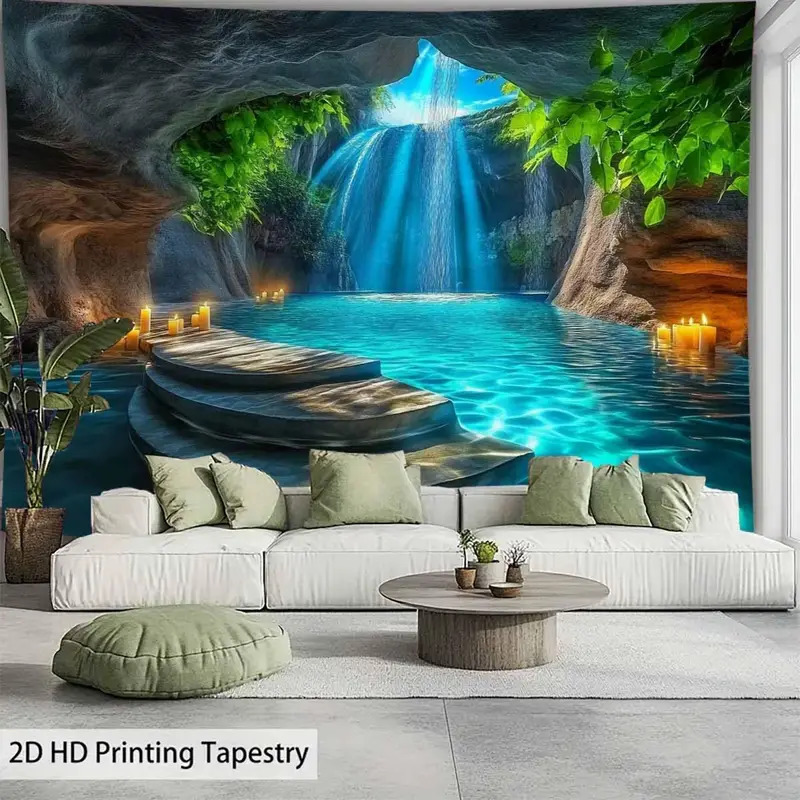 VIKAMA Cave Waterfall Tapestry - Home Decor Zen Style 评论和价格