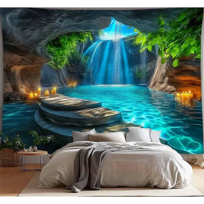 VIKAMA Cave Waterfall Tapestry - Home Decor Zen Style 评论和价格