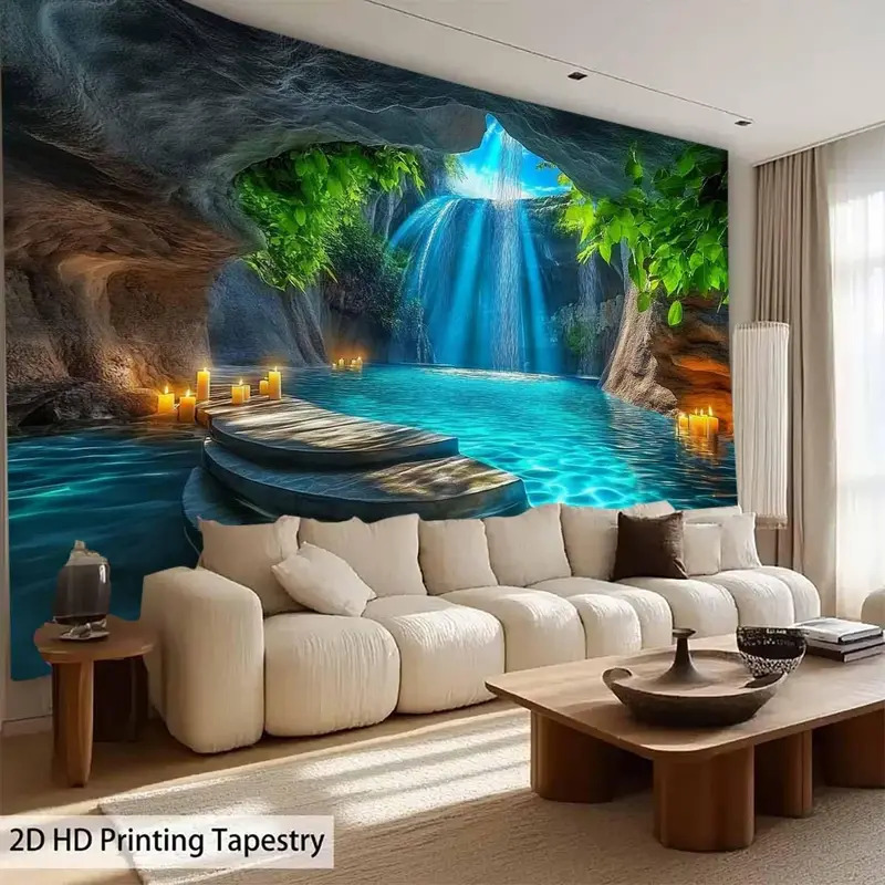 VIKAMA Cave Waterfall Tapestry - Home Decor Zen Style 评论和价格