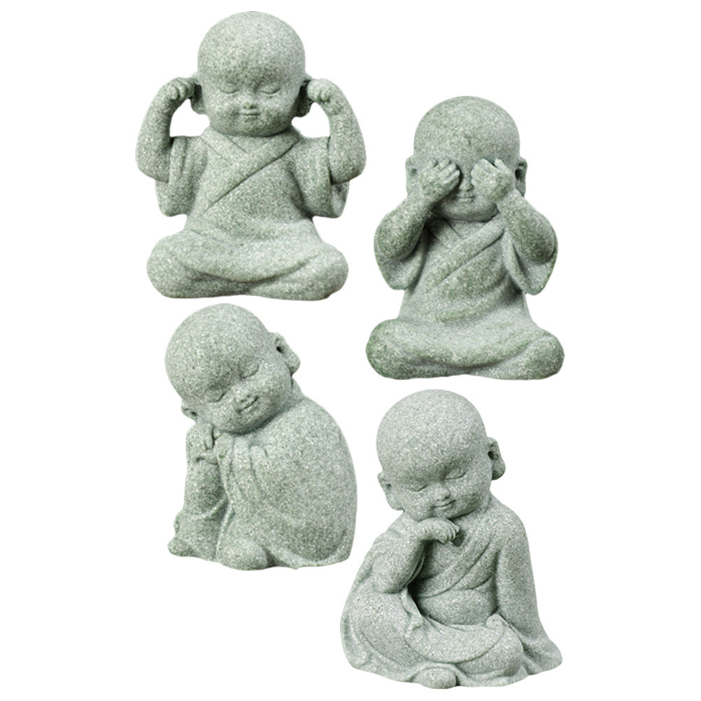 4Pcs Small Stone Monk Statue Z - Home Decor Zen Style 评论和价格