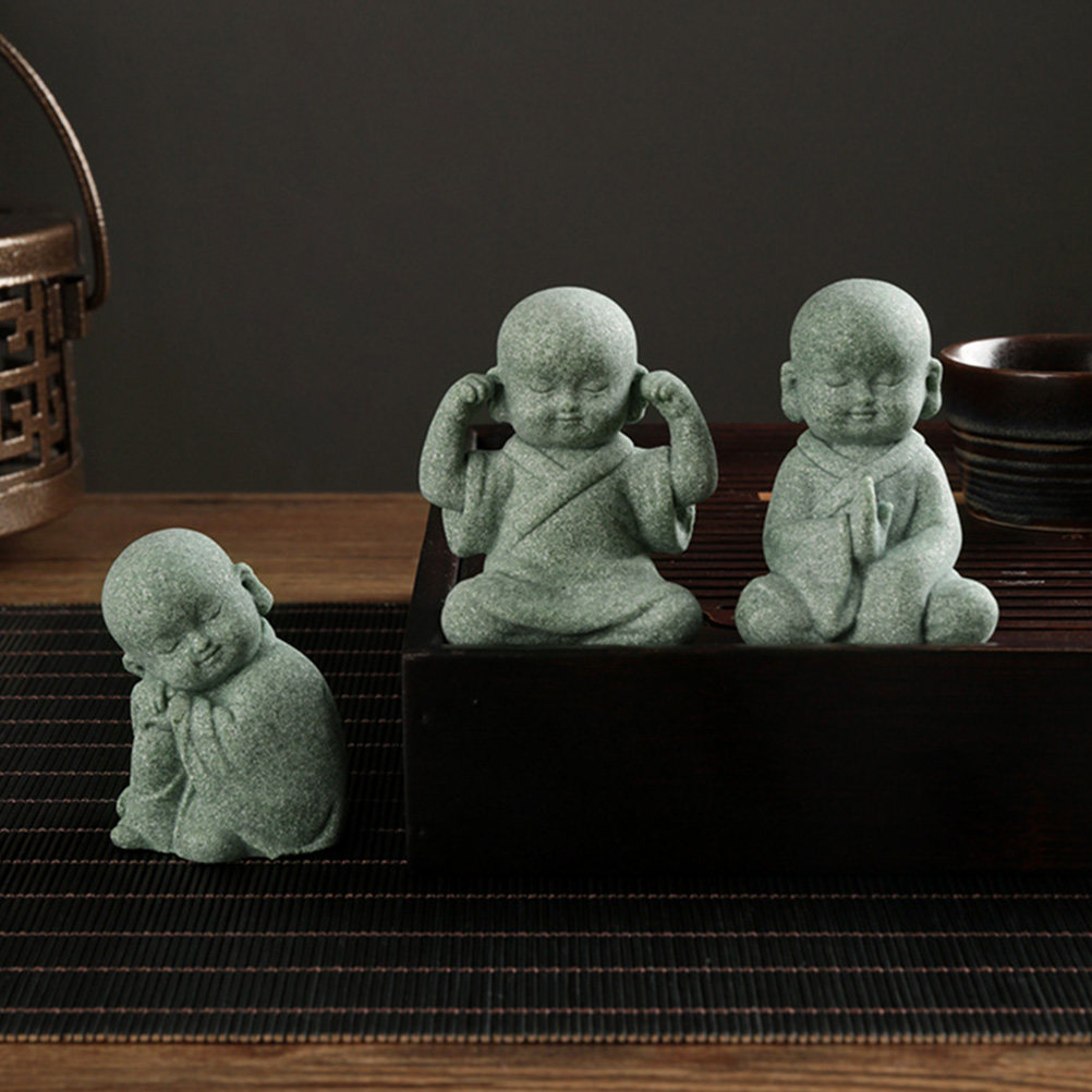 4Pcs Small Stone Monk Statue Z - Home Decor Zen Style 评论和价格