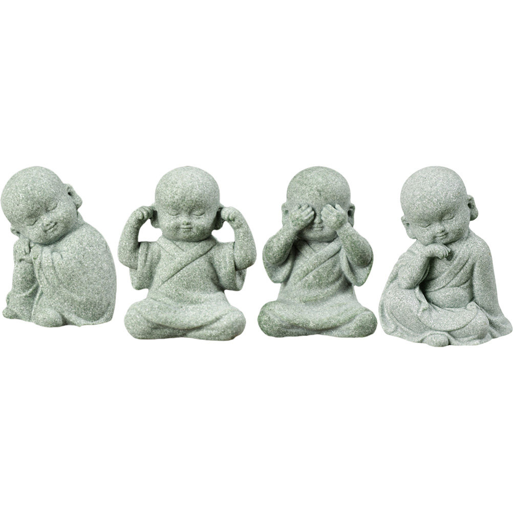 4Pcs Small Stone Monk Statue Z - Home Decor Zen Style 评论和价格