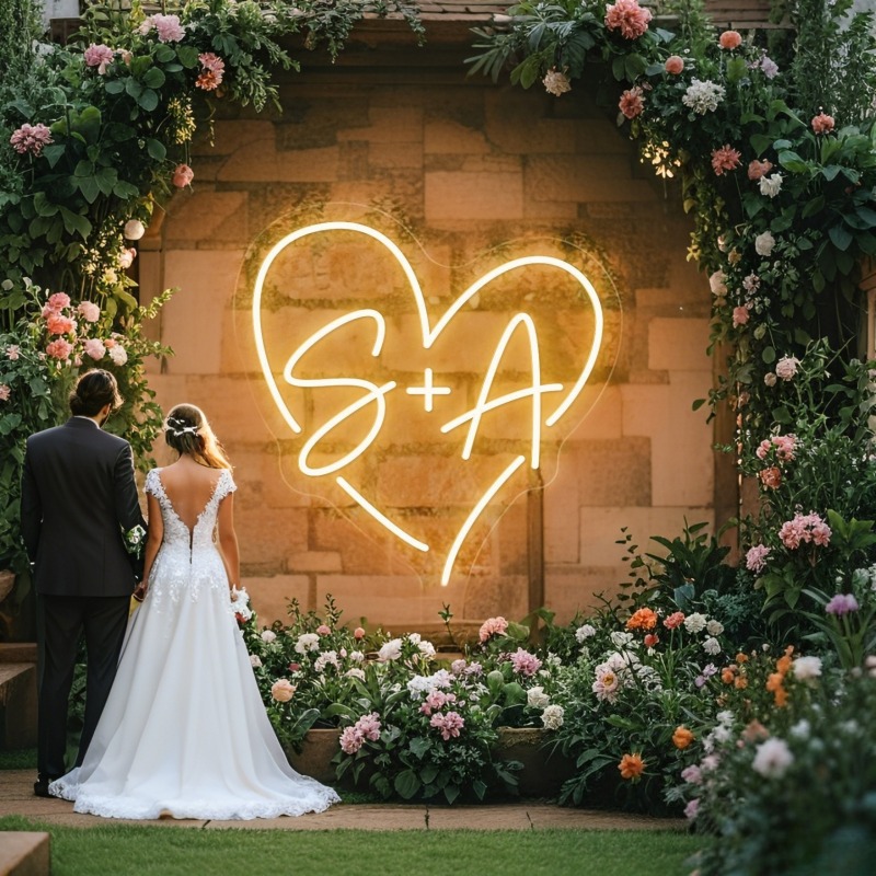 Custom Initials Heart LED Neon - Home Decor Xmas 评论和价格