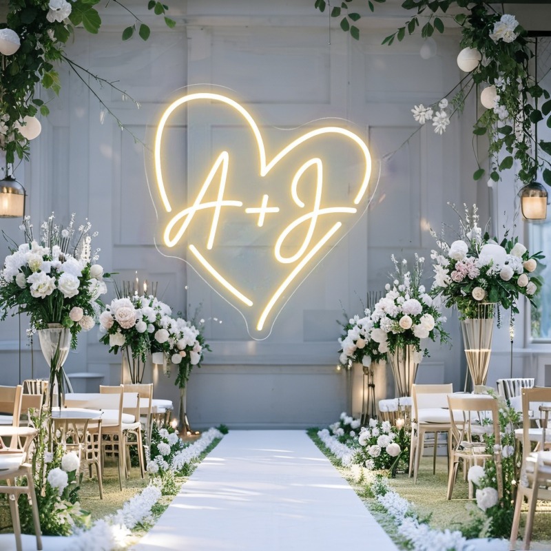Custom Initials Heart LED Neon - Home Decor Xmas 评论和价格