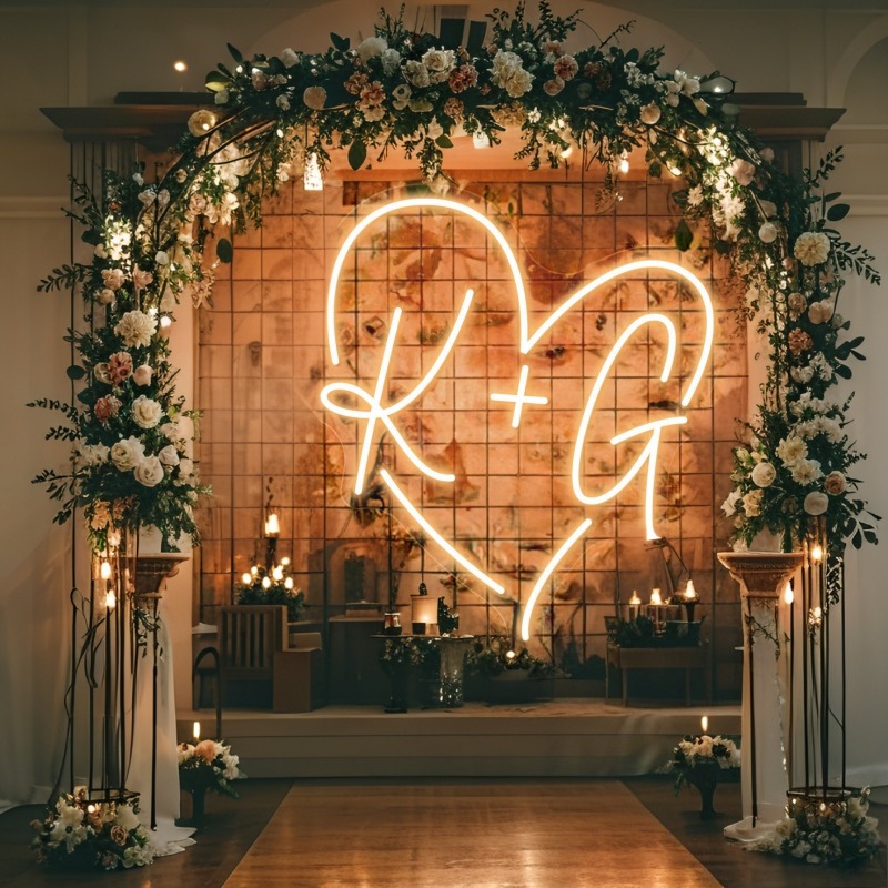 Custom Initials Heart LED Neon - Home Decor Xmas 评论和价格