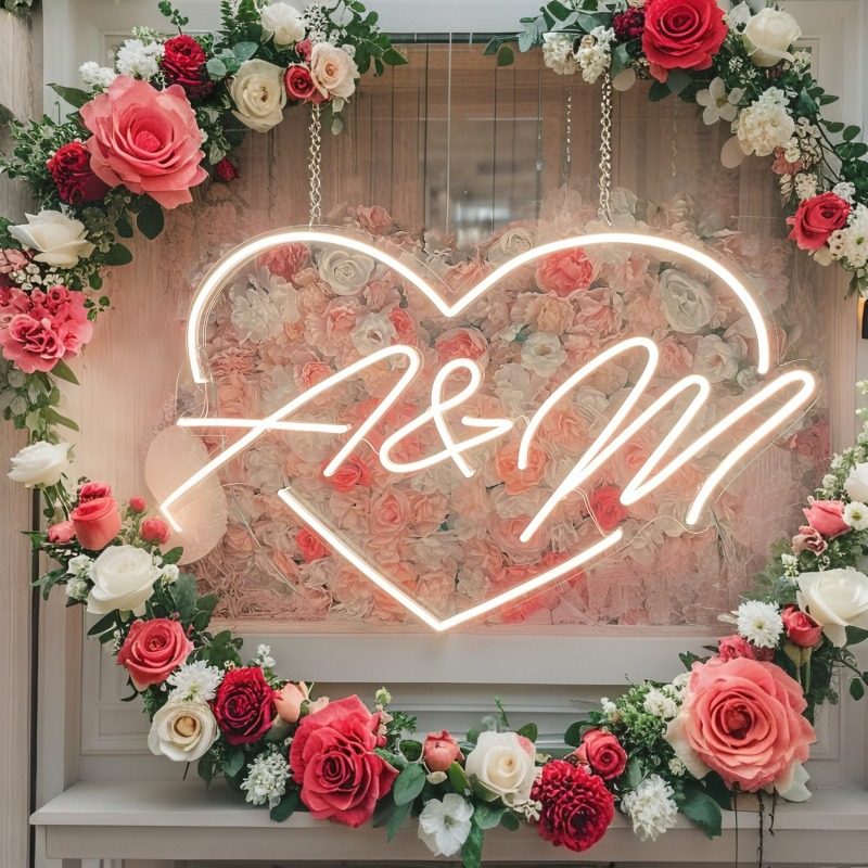 Custom Initials Heart LED Neon - Home Decor Xmas 评论和价格