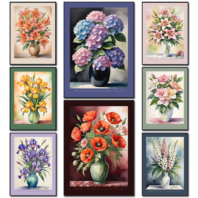 Watercolor Flowers in Vase – M - Home Decor Vase With Flowers 评论和价格