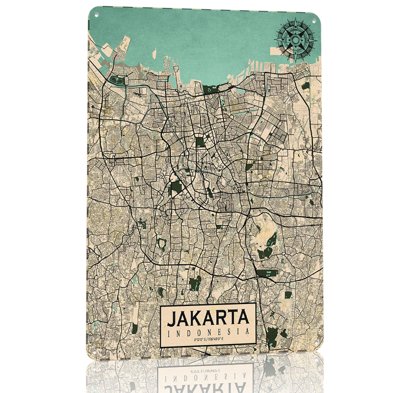 Jakarta City Map Vintage Metal - Home Decor Jakarta 评论和价格