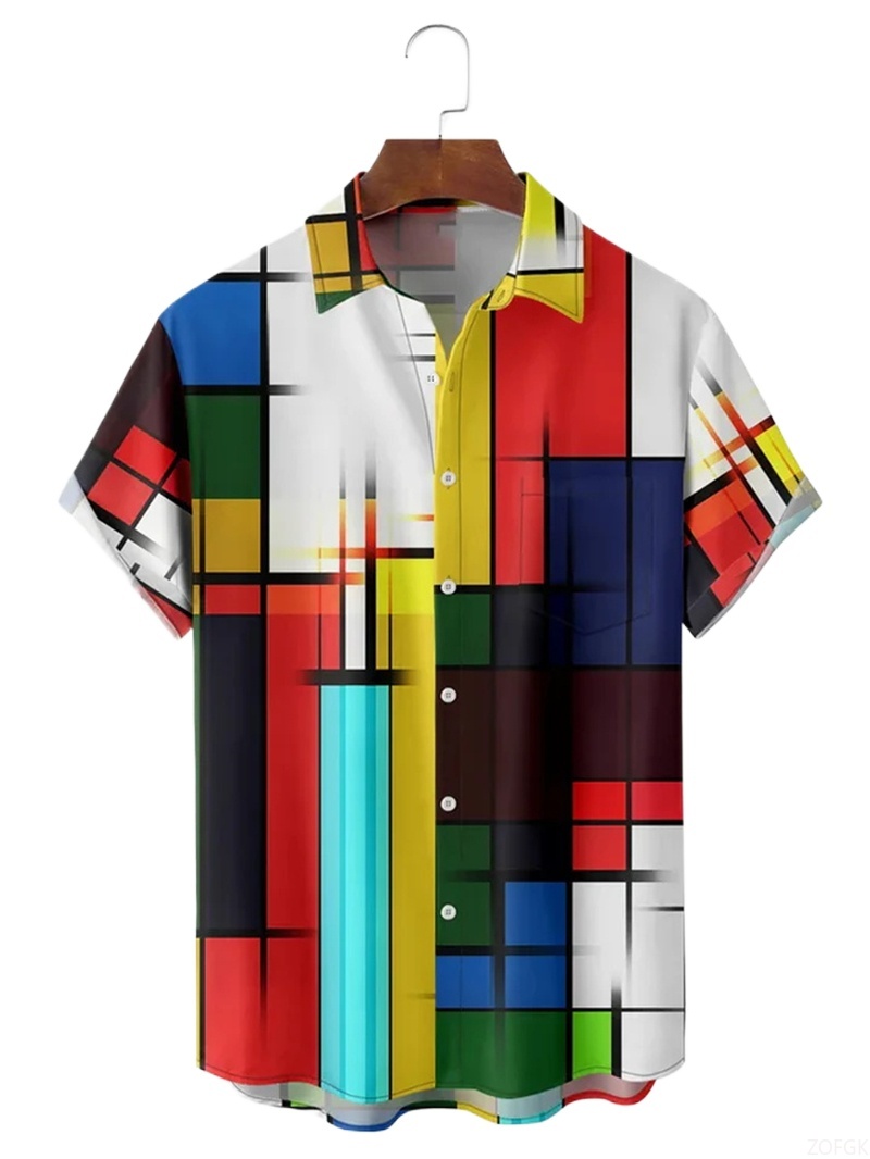 Men Shirts 3d Geometric Art Co - Abstract Oil Painting 评论和价格