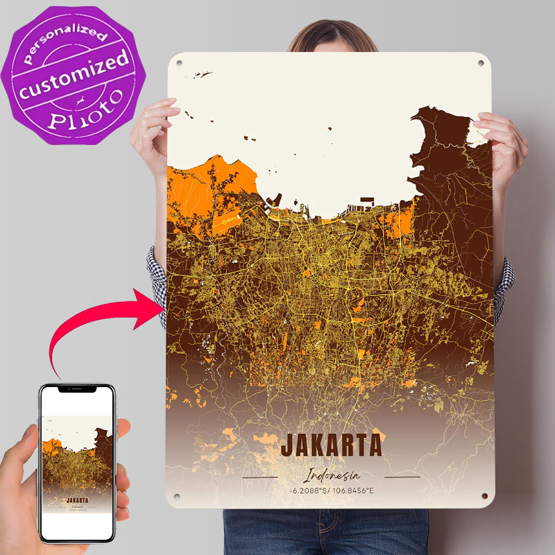 Jakarta City Map Tinplate Post - Home Decor Jakarta 评论和价格