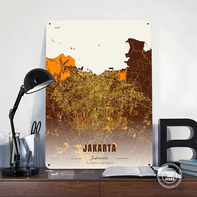 Jakarta City Map Tinplate Post - Home Decor Jakarta 评论和价格