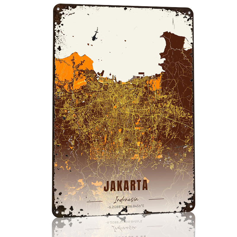 Jakarta City Map Tinplate Post - Home Decor Jakarta 评论和价格