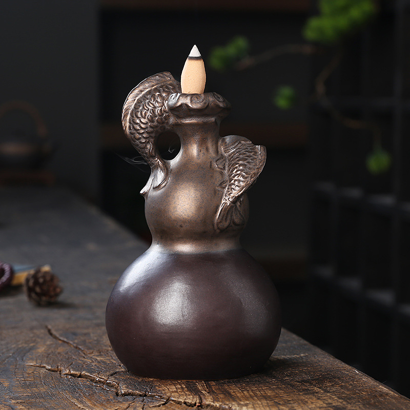Ceramic Gourd Backflow Incense - Home Decor Zen Style 评论和价格