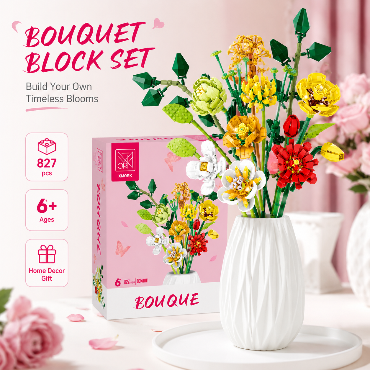Bouquet Flower Building Blocks - Home Decor Vase With Flowers 评论和价格