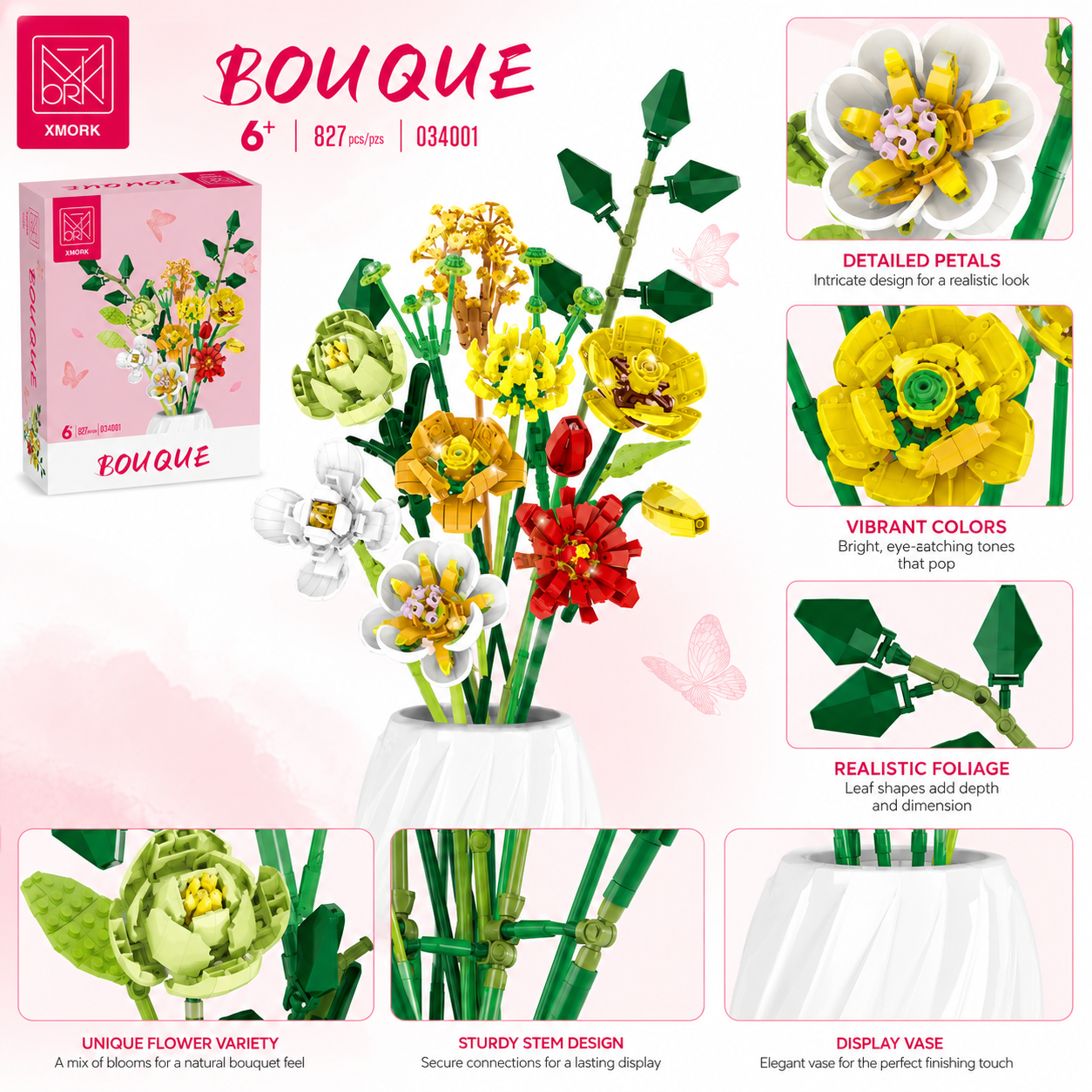 Bouquet Flower Building Blocks - Home Decor Vase With Flowers 评论和价格