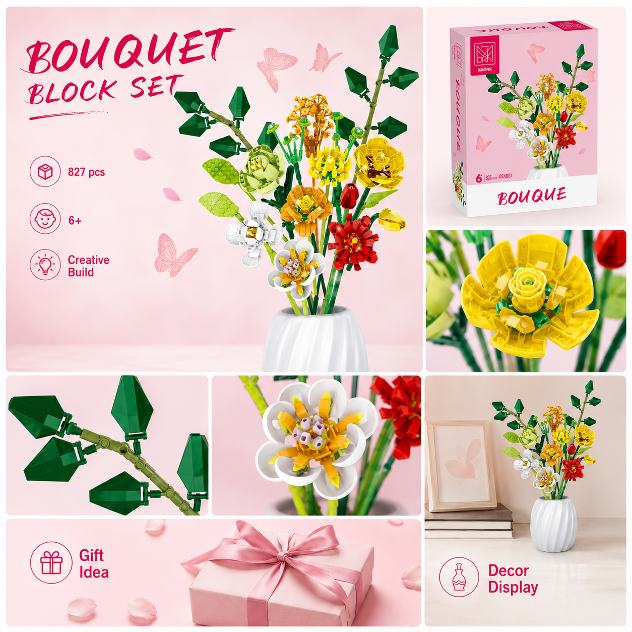 Bouquet Flower Building Blocks - Home Decor Vase With Flowers 评论和价格