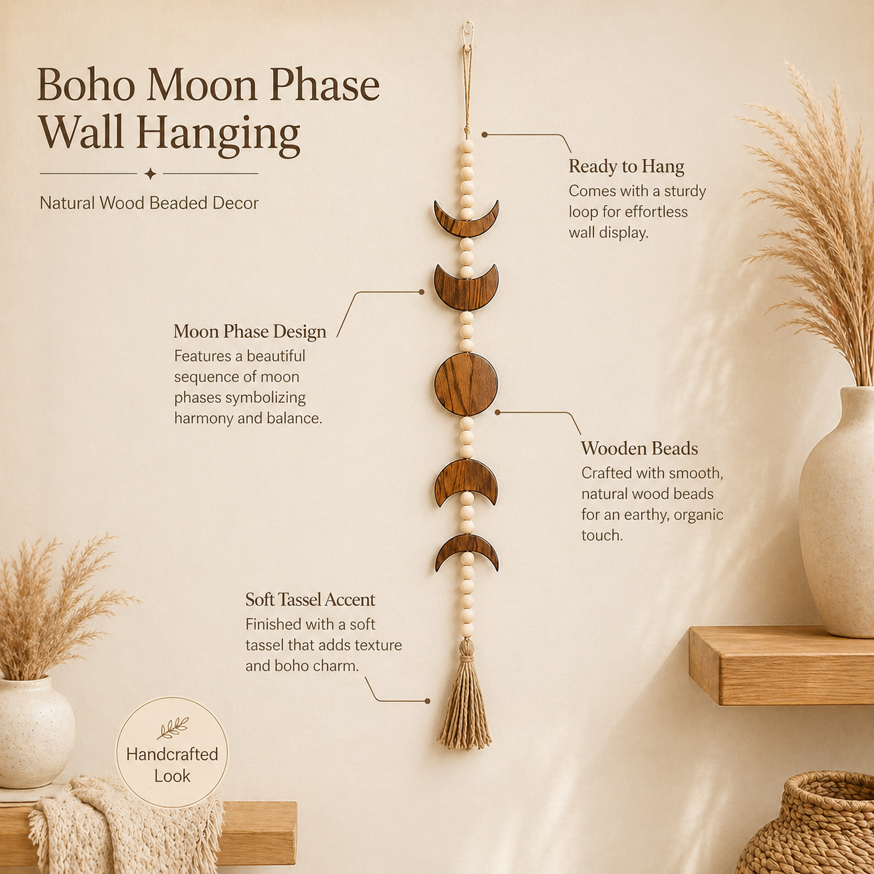 Boho Moon Phase Wall Hanging W - Boho Wind Chimes 评论和价格